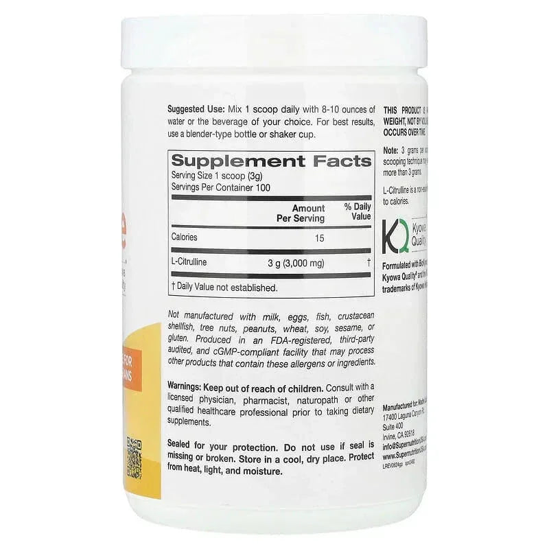 Super Nutrition, L-Citrulline, Unflavored, 10.58 oz (300 g) - USA MEGA SHOP