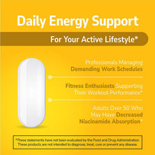 Niacinamide prolonged-release supplement marketing card for an active lifestyle, daily energy.