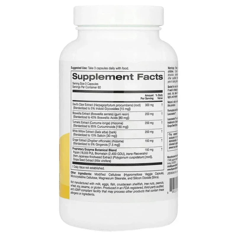 Super Nutrition, Turmeric Joint Complex with Devil's Claw Extract, Boswellia Extract, White Willow Extract, and Ginger Extract, 180 Veggie Capsules