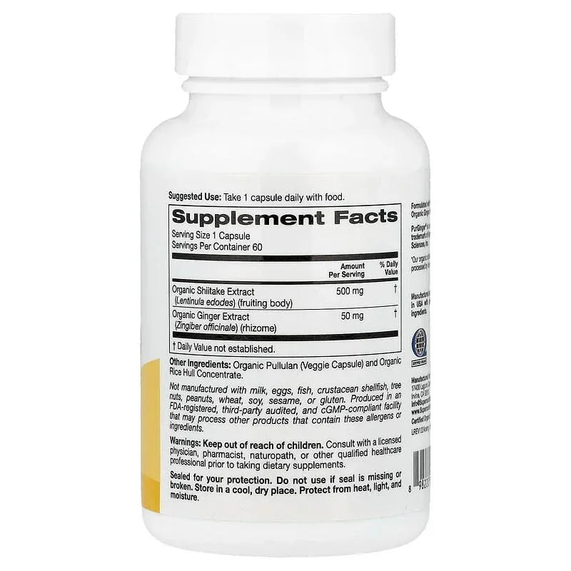 Super Nutrition, Organic Mushroom + Ginger, 60 Veggie Capsules