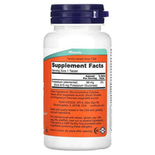 NOW Potassium Gluconate supplement facts panel on tablets bottle, serving size 1 tablet