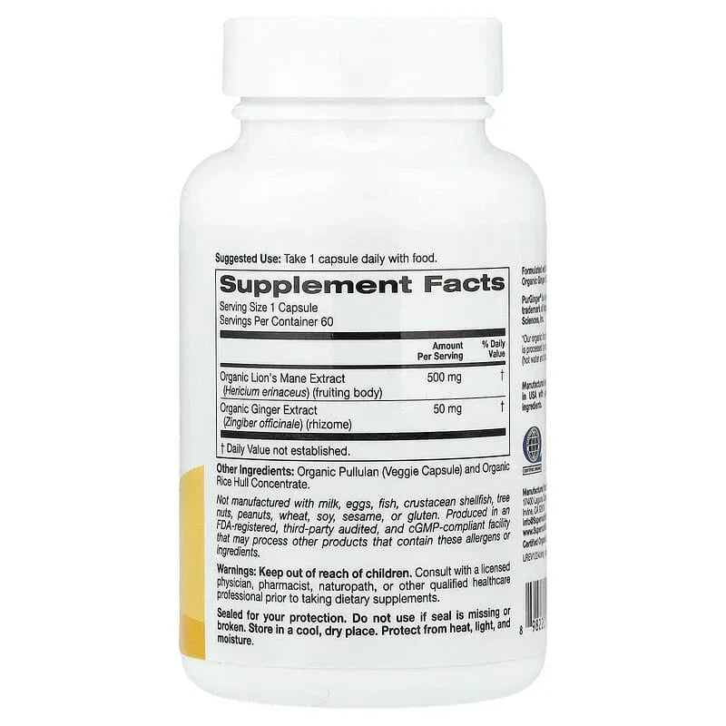 Super Nutrition, Organic Mushroom + Ginger, 60 Veggie Capsules