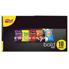 Snack chip variety multipack box side with FritoLay logo and bold 18 bags