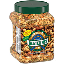 Southern Style Hunter Mix nut jar with green lid, front label over mixed nuts