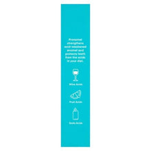 Toothpaste carton side panel with enamel protection icons for wine, fruit acids, and soda acids