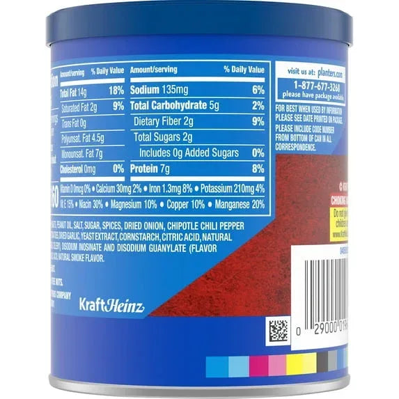 Planters Chipotle Peanuts, Plant Based Protein, 6 oz Canister