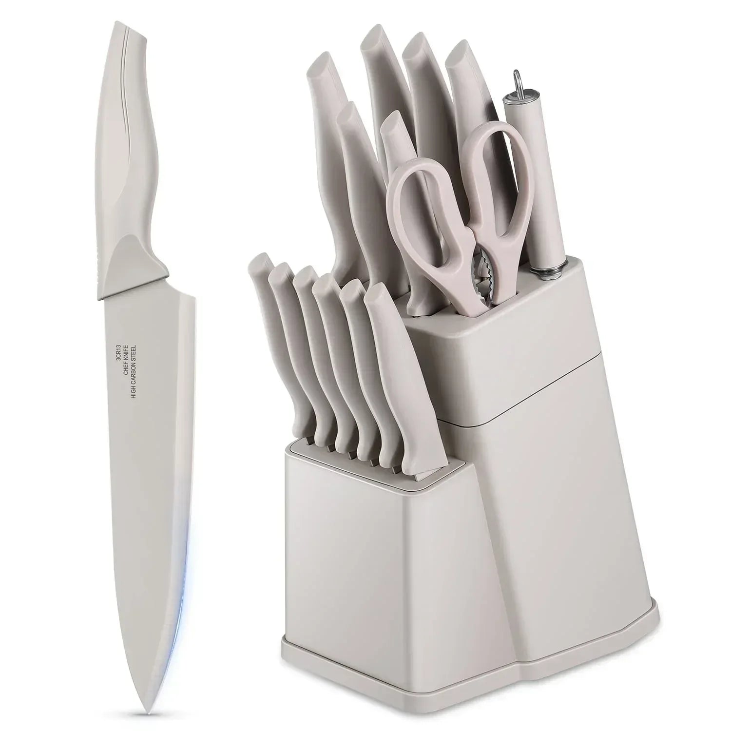 Walchoice 15 Pieces Knife Set with Block, High Carbon Stainless Steel Kitchen Knife Set with Sharpener, Rust Resistant & Dishwasher Safe