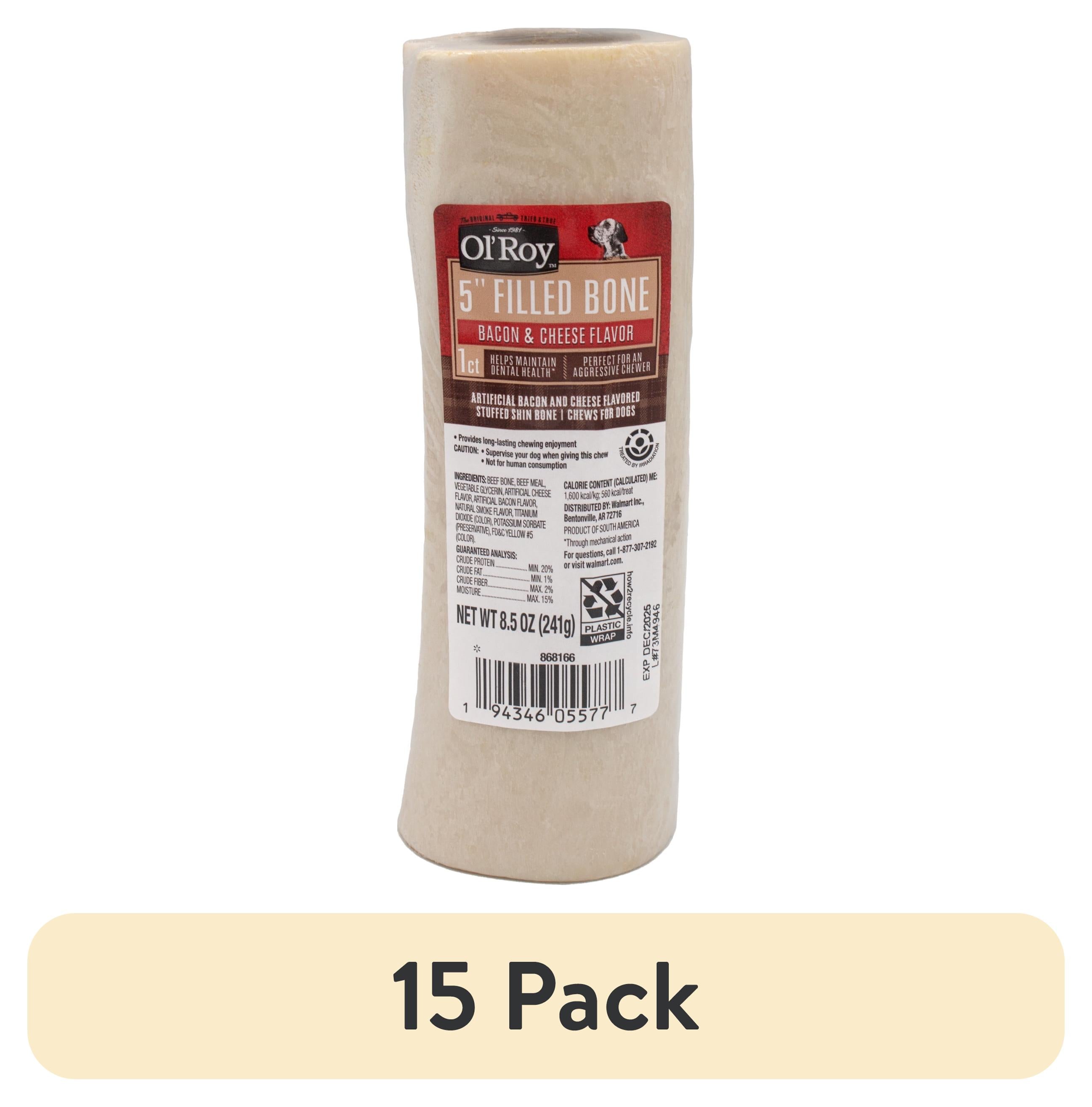 Ol' Roy 5" Stuffed Shin Dog Dry Chew Bone, Bacon & Cheese 1 Count