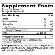 Supplement facts label showing serving size and 5 g dietary fiber per serving.