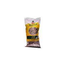 Diana dry lentils bag, 12 oz, labeled with lentil photo and nutrition text