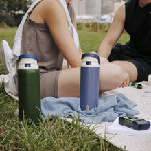 Army green stainless steel 2-in-1 water bottle with navy push lid
