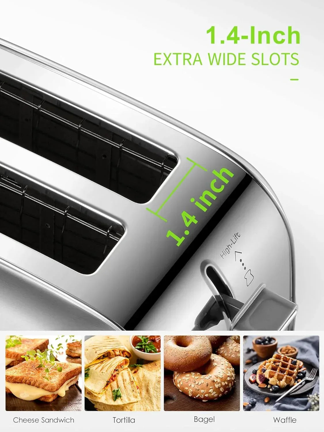 Toaster, Retro Bagel Toaster Toaster with 7 Bread Shade Settings, 2 Extra Wide Slots, Defrost/Bagel/Cancel Function, Removable Crumb Tray, Stainless Steel Toaster by Yabano, Silver - USA MEGA SHOP