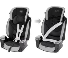 Booster car seat with 5-point harness, adjustable headrest, and cup holders
