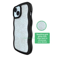 Black phone case with wavy side grips and speckled glitter back