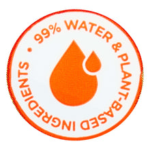 Baby wipes seal: 99% water with droplet icon.