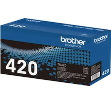 Brother TN420 toner cartridge box with 420 text and blue dot pattern