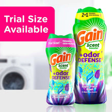 Two Gain scent booster bottles, green and purple, trial size offer