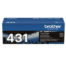 Black toner cartridge in box with TN431BK label and 4.31 branding