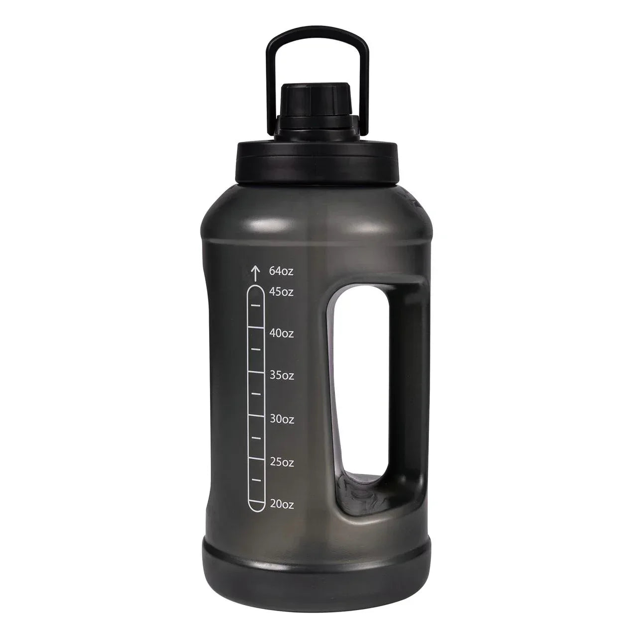 Mainstays 64 Fluid Ounces Water Bottle, Translucent Black, with Straw/ Chug 2 in 1 Lid, Light Weight, Reusable, Plastic