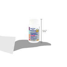 Multivitamin supplement bottle with size measurement marks, white plastic