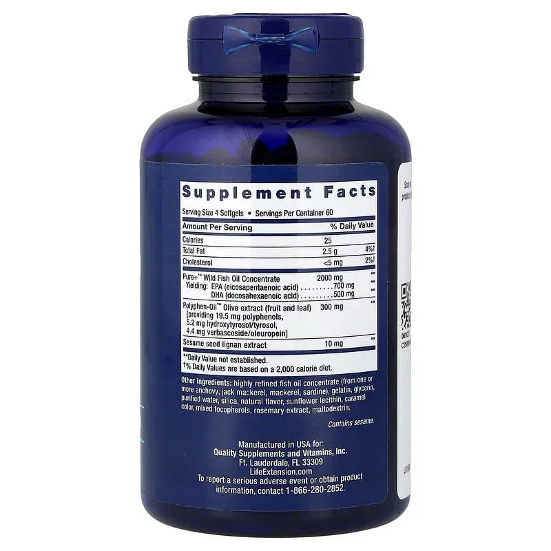 Life Extension, Super Omega-3, EPA/DHA Fish Oil, Sesame Lignans & Olive Extract