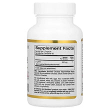 L-Lysine 500 mg supplement bottle, Supplement Facts label panel
