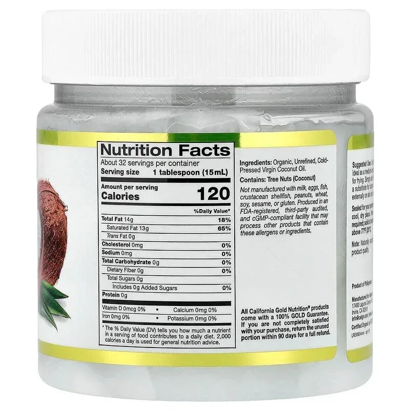 California Gold Nutrition, Superfoods, Cold Pressed Organic Virgin Coconut Oil