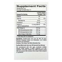 Supplement Facts label showing DHA, EPA, and Vitamin D3 amounts on a chart