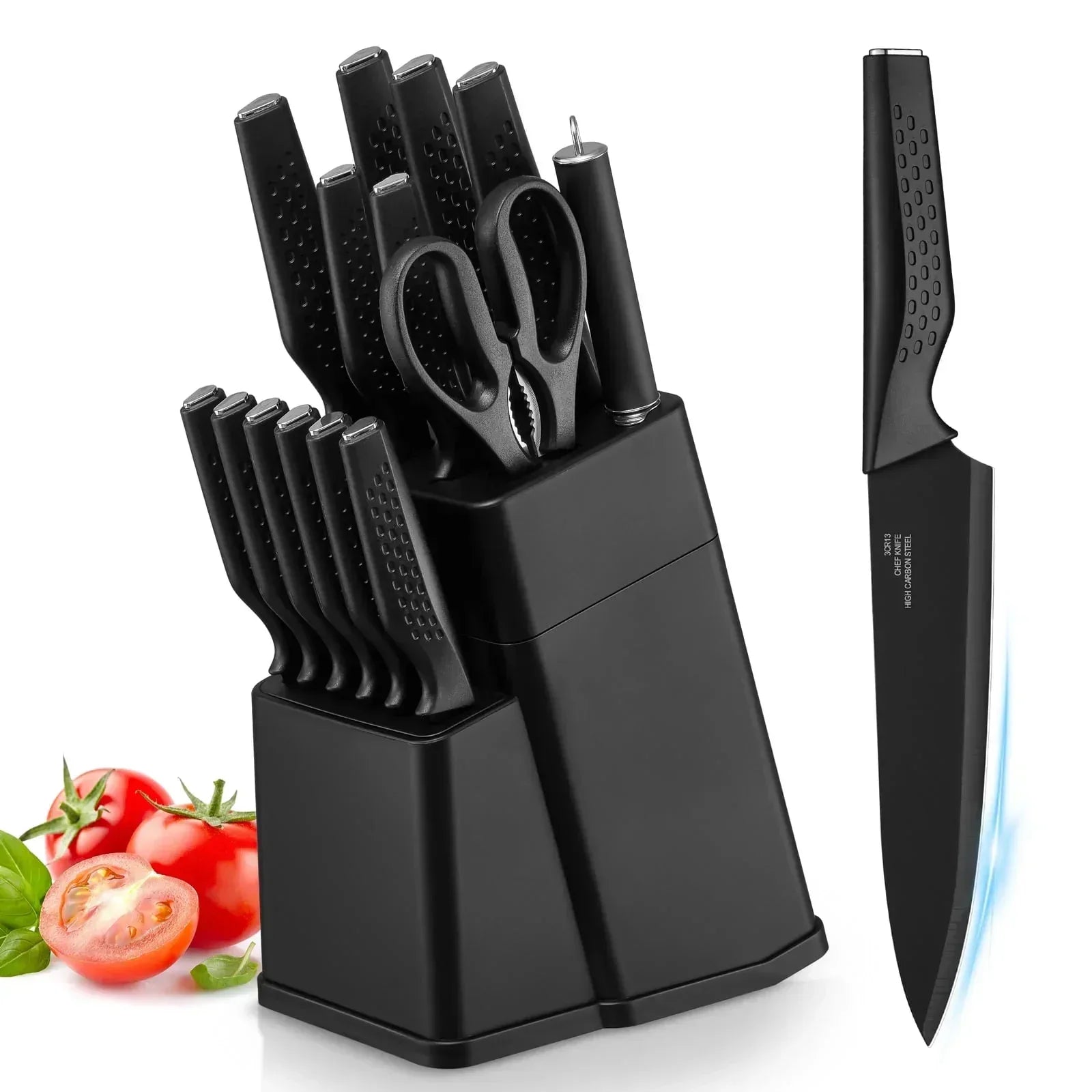 Vesteel Knife Block Set for Kitchen, 15-Piece High Carbon Stainless Steel Knives Set with Ergonomic Handle, Ultra-sharp & Rust Resistant - USA MEGA SHOP