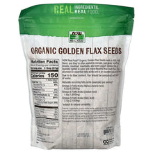 Organic golden flax seeds pouch back label with Nutrition Facts and ingredients text