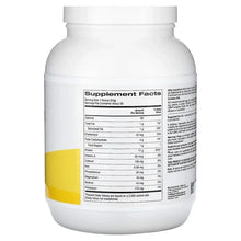 Whey protein powder container, chocolate flavor, supplement facts panel on back