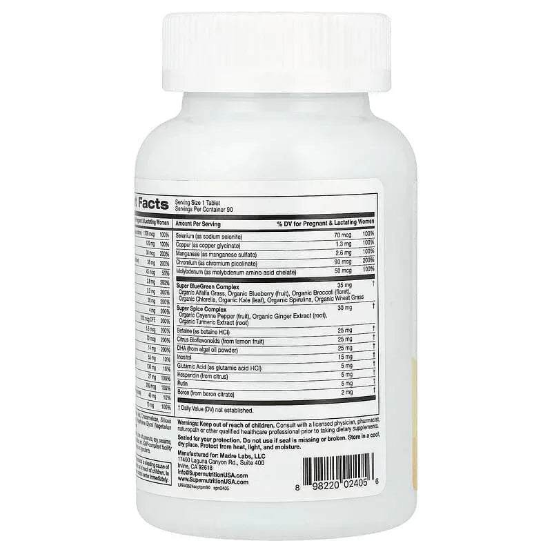 Super Nutrition, Simply One®, Prenatal Multivitamin with Super Greens, Spices, Vitamin A, and Folate, 90 Tablets