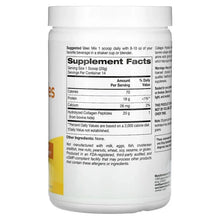 Collagen peptides supplement label back panel with Supplement Facts table on white bottle