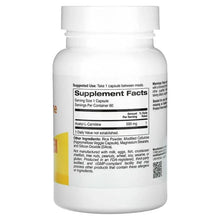 Acetyl-L-Carnitine supplement bottle back label with Supplement Facts and 500 mg