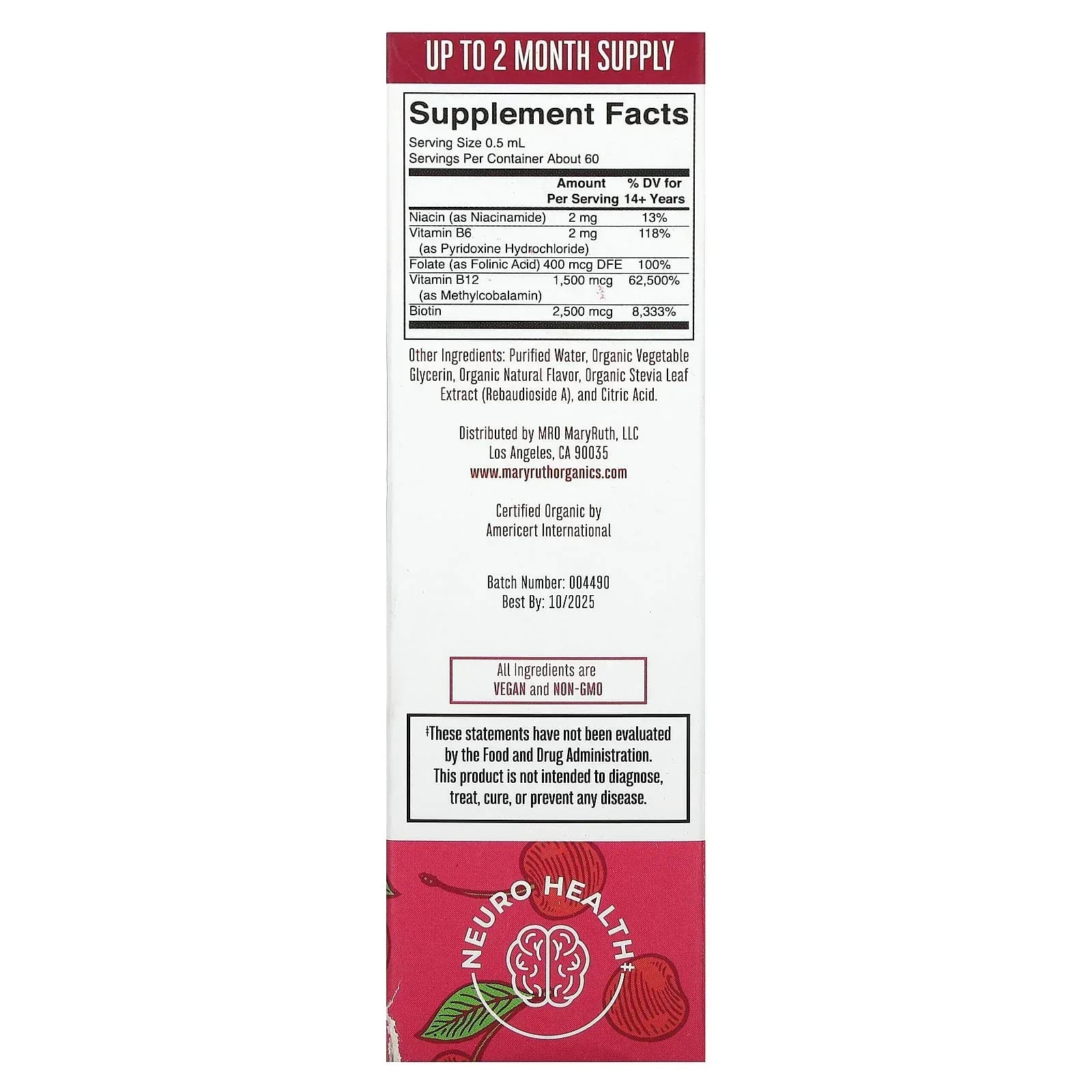 MaryRuth's, Vegan B Complex Liquid Drops, Cherry, 1 fl oz (30 ml)