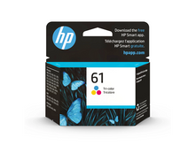 Tri-color ink cartridge box with HP 61 label, standard cartridge