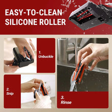 Cordless vacuum roller brush attachment with red and black vacuum parts