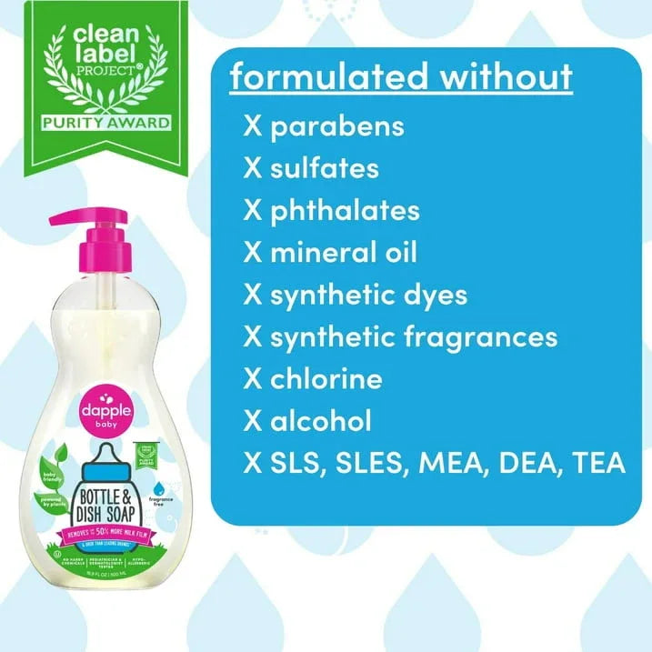 Dapple Baby Bottle and Dish Soap for Baby Products, Fragrance-Free, 16.9 fl oz - USA MEGA SHOP