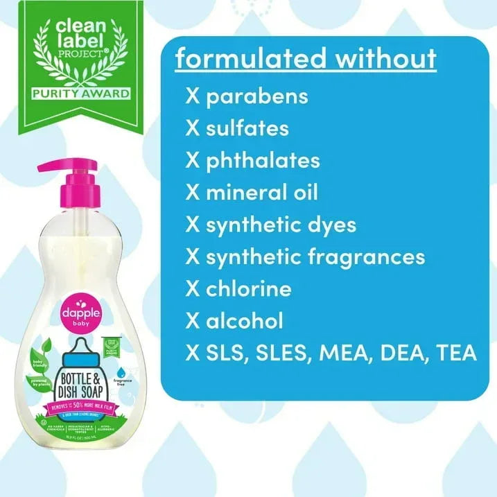 Dapple Baby Bottle and Dish Soap for Baby Products, Fragrance-Free, 16.9 fl oz