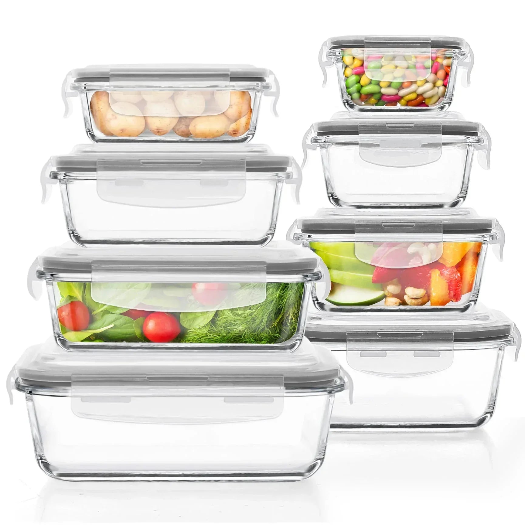 16 Pcs Glass Food Storage Containers , Meal Prep , Airtight Bento Boxes with Leak Proof Locking Lids, Microwave/Oven/Freezer/Dishwasher Safe, BPA Free