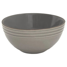 Grey ceramic serving bowl with ridged outer rim