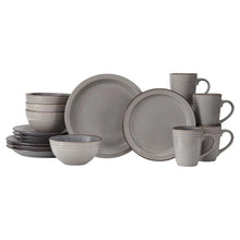 Grey Tara dinnerware set with plates, bowls, and mugs