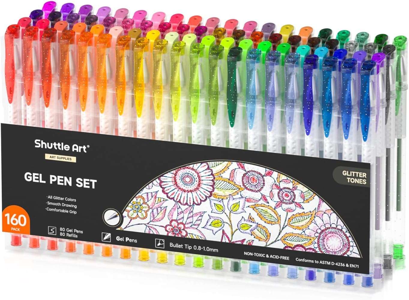240 Pack Glitter Gel Pens, Shuttle Art 120 Colors Glitter Gel Pen Set with 120 Refills for Adult Coloring Books Craft Doodling