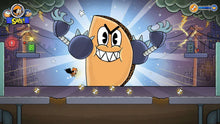 Nintendo Switch game screenshot with a large cartoon monster and small Dog Man