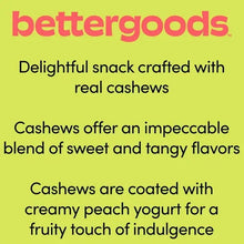 Peach yogurt covered cashews snack by bettergoods, front product text panel
