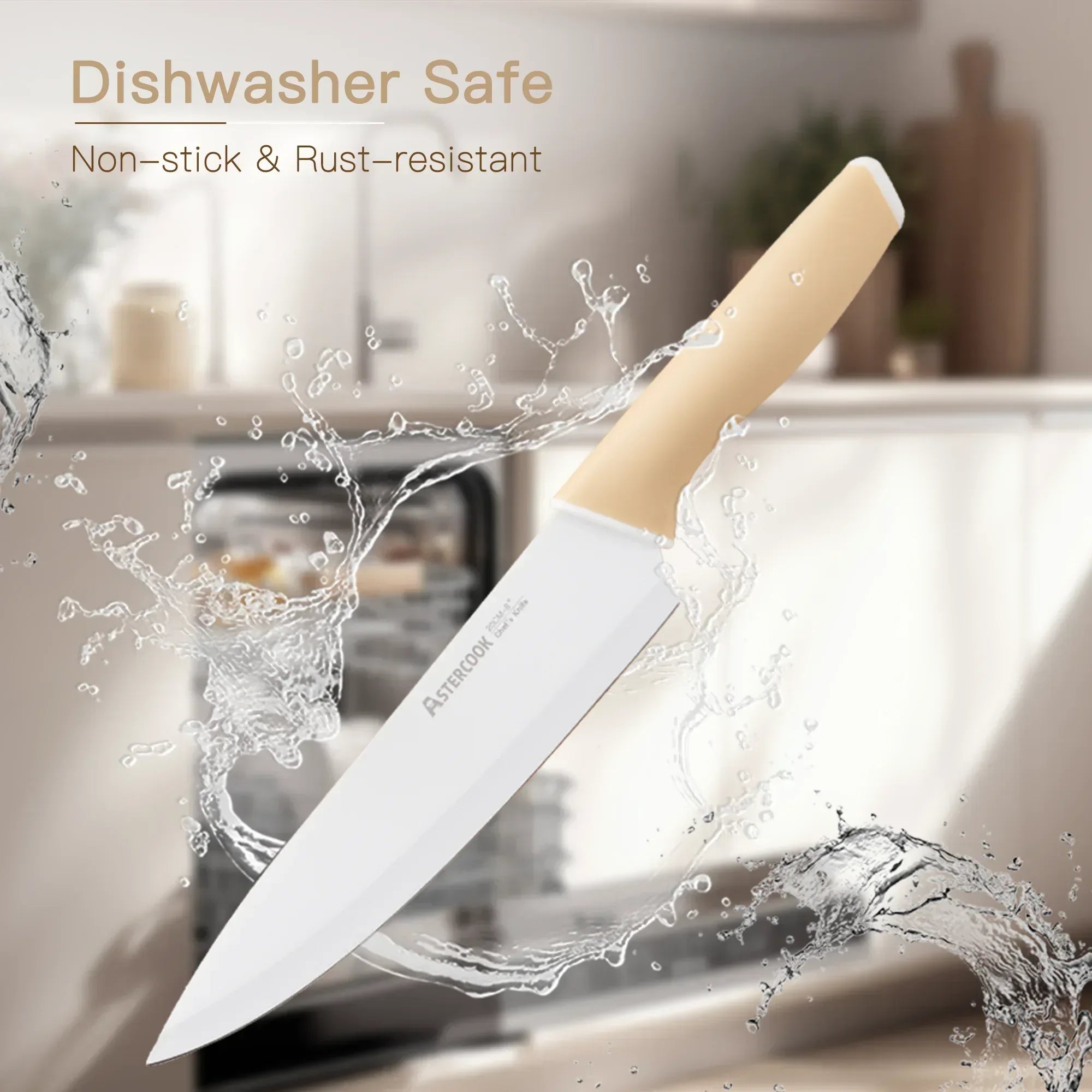 Astercook Knife Set, 14 Pieces Kitchen Knives Set with Healthy Anti-Rust Coating, Stainless Steel Knife Sets with Built-in Sharpener, Sharp & Rust Resistant Dishwasher Safe