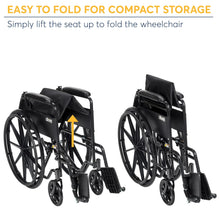 Drive folding wheelchair with padded armrests, compact folded profile, black
