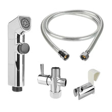 Handheld bidet sprayer set with chrome spray head, control knob, and braided hose