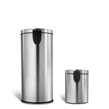 Stainless steel step-on trash can combo with two closed round lids and black pedals