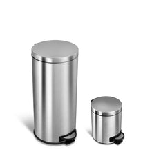 Stainless steel step-on trash can combo: tall 7.9-gal and small 1.3-gal bins